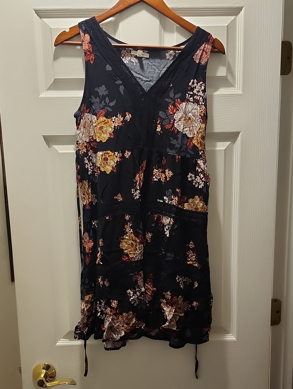 Maurices Navy Floral V-Neck Tiered Midi Dress